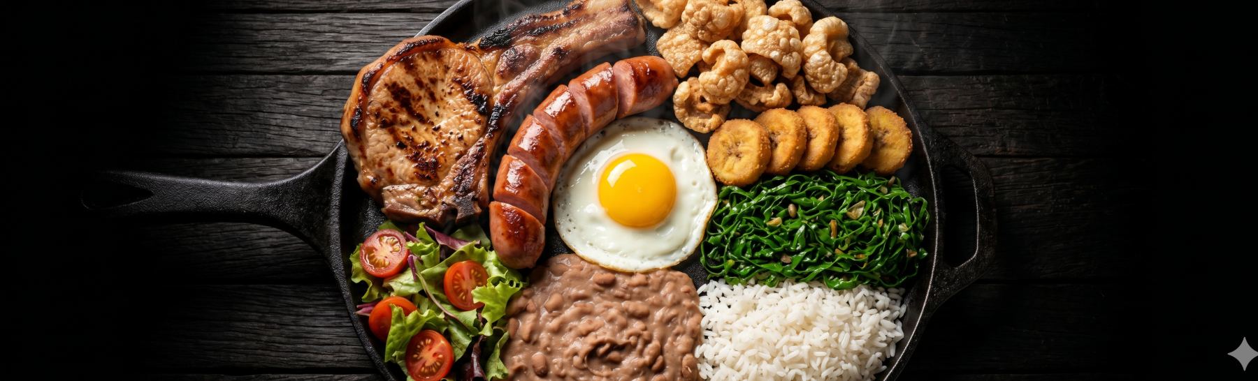 Virado à paulista com bisteca, linguiça, ovo, tutu de feijão e acompanhamentos